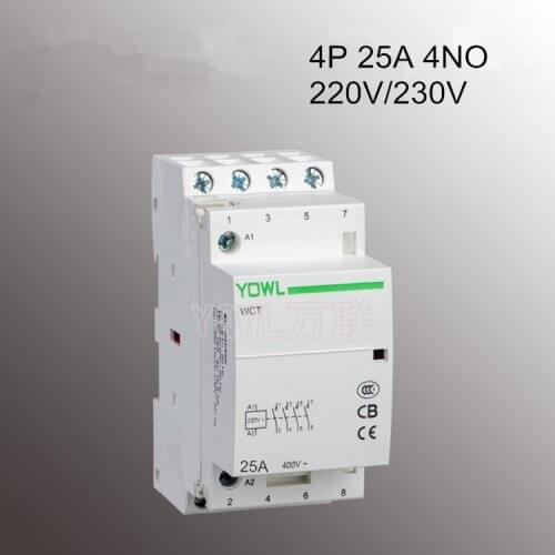 4P 25A CT1 220V/230V 50/60HZ 35mm Din rail Modular AC Contactor Household Home ac contactor 4NO
