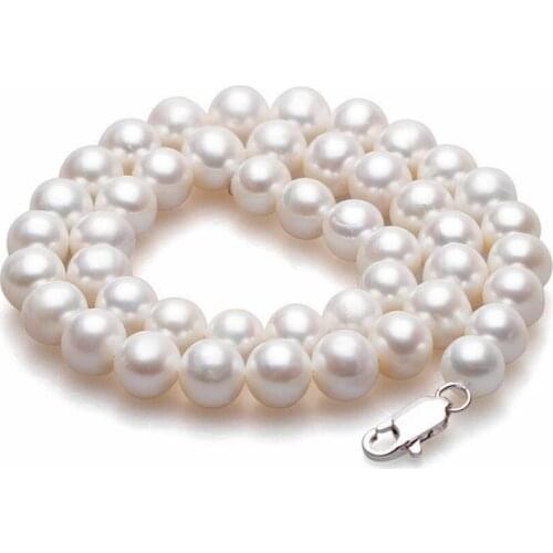 Natural White AAA 9-10 MM Cultured Round pearl necklace 18" 36"
