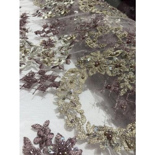 New French Net Lace Fabric High Quality African Tulle Lace Fabric With beads ZH-5886814 For Nigerian Wedding Dress