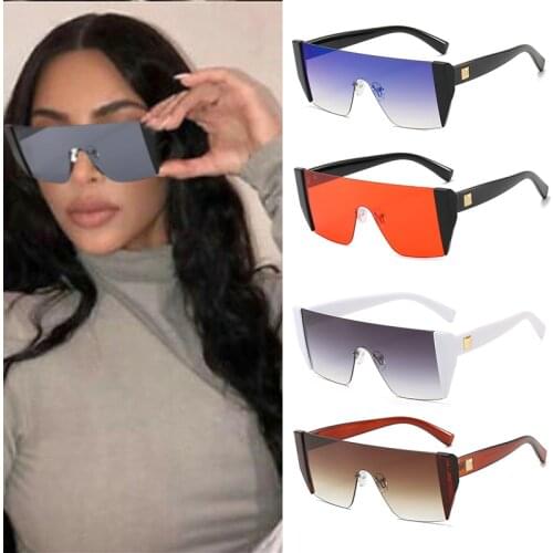 One-Piece Square-Frame Sunglasses Personalized Metal Frame One-Piece Wild Large-Frame Glasses óCulos De Grau Feminino