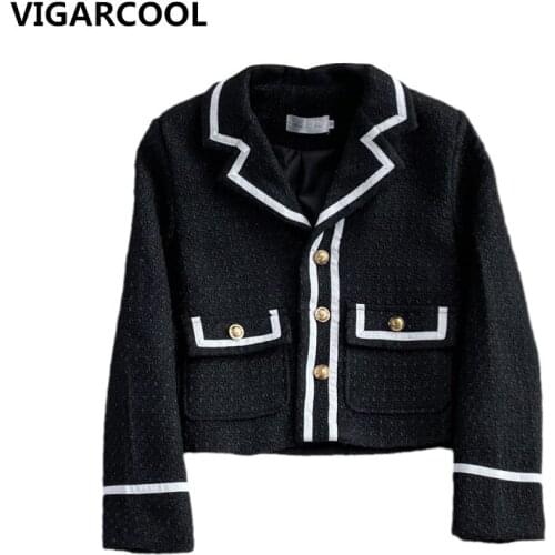 Autumn New Womens retro British style hit color Coat tweed ladies temperament short Coat dignified Hepburn style Jacket Women