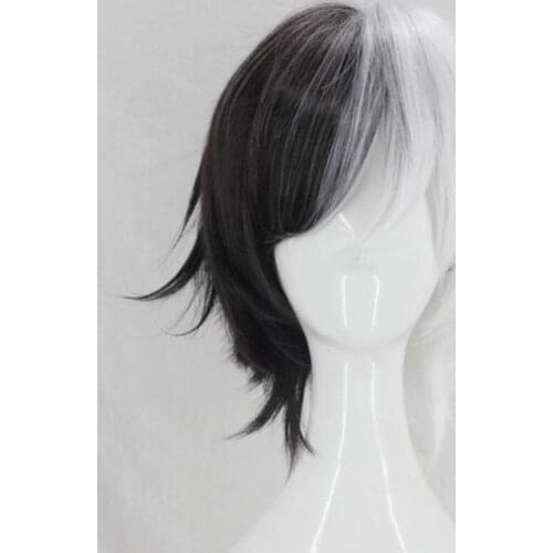 12" Bungo Stray Dogs Kyuusaku Yumeno Dangan ronpa Monokuma Short Black White Synthetic Cosplay Hair Wigs Heat Resistance+Hairnet