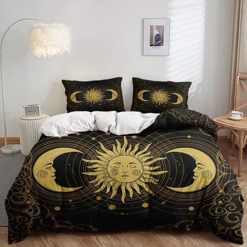 Custom Queen King Single 3D Print Fashion Tarot Sun Moon Mandala Bedding Set Pillowcase Duvet Cover Modern Home Bedroom Decor