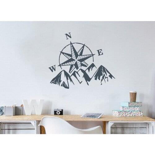 Adventure Awaits Wall Decal Mountain With Compass Travel Vinyl Wall Sticker Compass Wall Decor Nautical Art Compass Decal Z408
