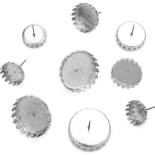 20pcs/lot Round Stainless Steel Earring Blank Stud Base Fit 12/15/20mm Cabochons Cameo Tray Settings DIY Jewelry Making Findings