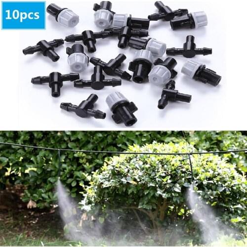 10pcs Mist Spray Sprinklers + Tees Connector Nozzles Irrigation Water Control Sprayer Drip Irrigation Garden Mist Sprinker
