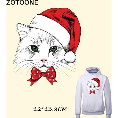 ZOTOONE Christmas Cat Patches A-level Washable Iron on Patches Appliques for Clothing Heat Transfer Stickers Appliqued Irons E