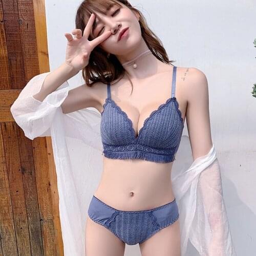 Sexy Underwear Sets Bras Women Lace Brassiere Lingerie Set Push up Bra and Panties Sets Deep V Gather Lenceria Tassel Langerie