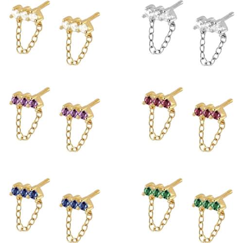 Simple Gold Silver color chain Pendant Earrings for Women 925 Sterling Silver Tiny Stud Earrings Fashion Jewelry Dropshipping