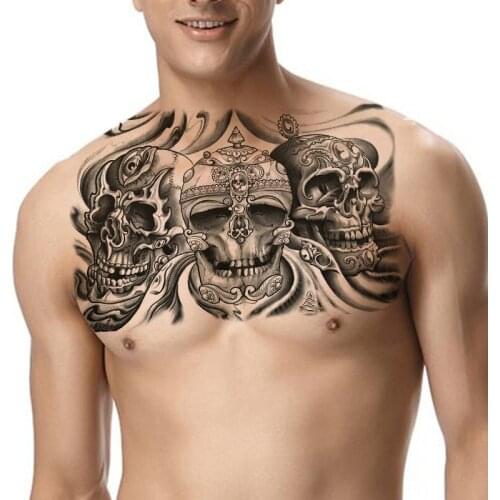 Skeleton temporary tattoo boys sexy fake tattoo men body sticker large tattoos black skull dragon waterproof tatoo shoulder arm