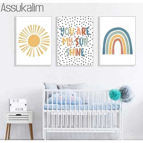 Sunshine Art Posters Rainbow Wall Print Nursery Wall Art Canvas Painting Nordic Poster Cartoon Childrens Room Home Decoration