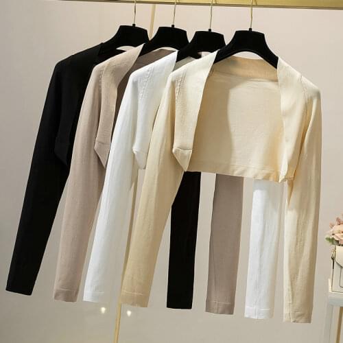Sweater womens knitted cardigan knit long sleeve thin shawl solid super cropped cardigans femme