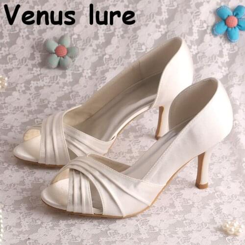 Open Toe Shoes for Weddings Women Cream Satin High Heel Autumn Pumps