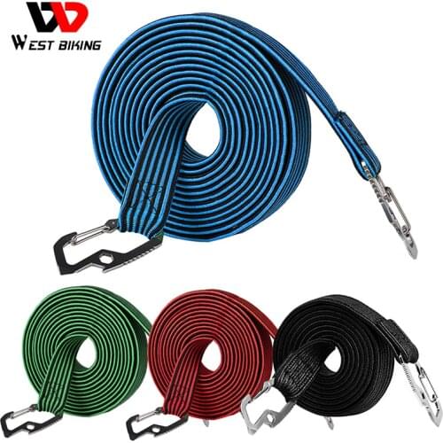 WEST BIKING 2M/4M Cycling Tension Rope Carbon Steel Hook Bike Luggage Carrier Stretch Elastic Cord Roof Rack Strap Fixed Belt