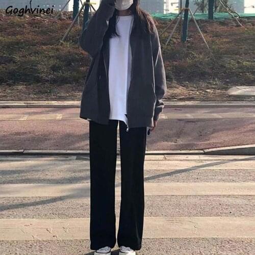 Women Casual Pants Plus Size 3XL Wide-leg Black High Waist Full Length Trousers Korean All-match Simple Chic Daily Teens Trendy