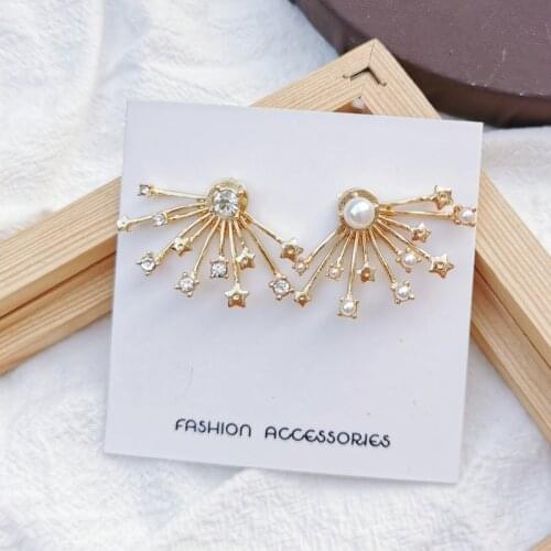 S925 Needle Beauty Design Asymmetrical Fan Shape Delicate Crystal Pearl Stud Earrings Women Jewelry Gifts New