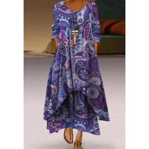 Dress Autumn New style 2021 Fashion retro Flower 3D Printing Casual Temperament simple female long Floral dress Vestido de mujer