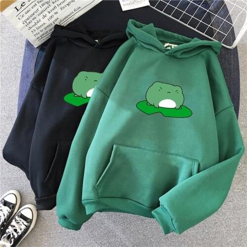 Winter Skateboard Frog Oversized Sweatshirt Men and Womens Hoodies Harajuku Warm Pullover Drawstring Korean Style Anime Hoodie