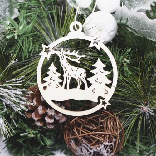 10pcs Christmas Wood Chip Tree Ornaments Xmas Hanging Pendant Party Wedding Birthday Decoration Board Game Arts Crafts Gifts