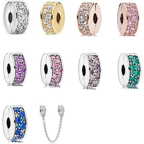 100% 925 Sterling Silver Charm Sparkling Shining Path With Crystal Clip Beads Fit fashion Bracelet Diy Jewelry