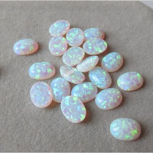 20pcs/lot 6x8mm Oval Opal OP16 Multi White &Green Oval Opal Synthetic Oval White Fire Opal Stone