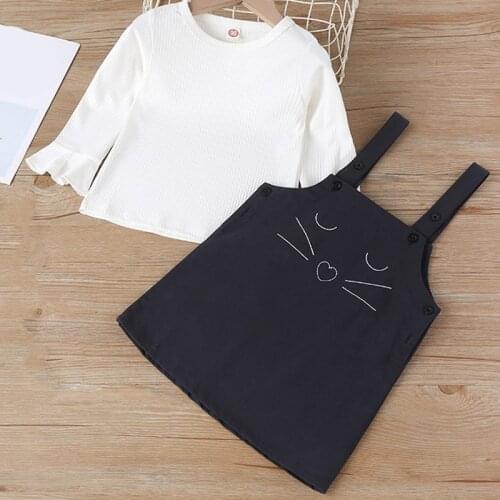 2021 Spring Autumn White Clothing Sets Flared Sleeves Top+Strap Dress 2Pcs Girl Clothes Children Clothes Baby Girl Clothes