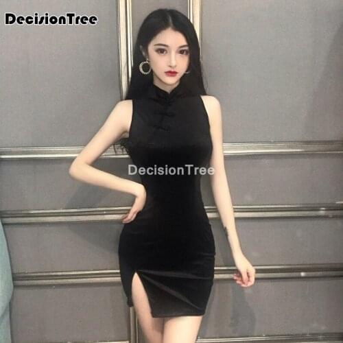 2021 elegant satin cheongsam chinese improved qipao sleeveless novelty sexy morden party nightclub dress chinese dress