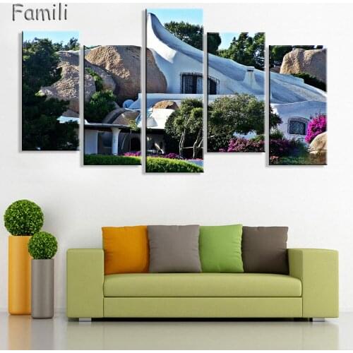 5pcs/set Living room bedroom home wall decoration fabric poster cefalu italy sicily sea landscape mountain rock church houses