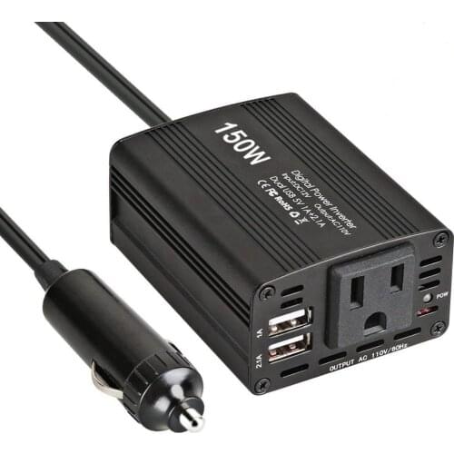 Car Power Inverter Car Charger 150W DC 12V to 110v AC Car Inverter with 3.1A Dual USB Charger