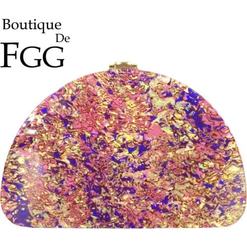 Boutique De FGG Half Moon Shape Women Acrylic Clutch Evening Handbags Ladies Fashion Chain Shoulder Bags Crossbody Bag