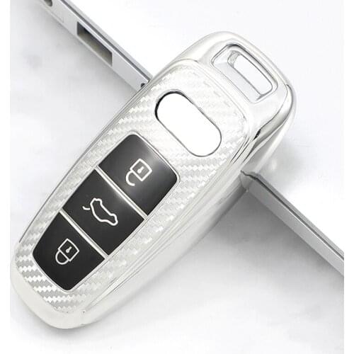 Fashion Carbon Fiber TPU Car Key Case Full Cover Protect For Audi Q8 C8 A6 A7 A8 2018 2019 Auto Styling Holder Shell Accessories