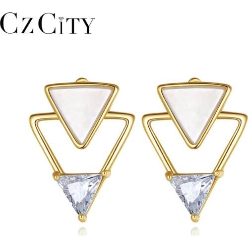 CZCITY Triangle Stud Earrings 925 Sterling Silver Cubic Zircon Fine Jewellery for Women Girls Dating Party Birthday Gift FE-0258