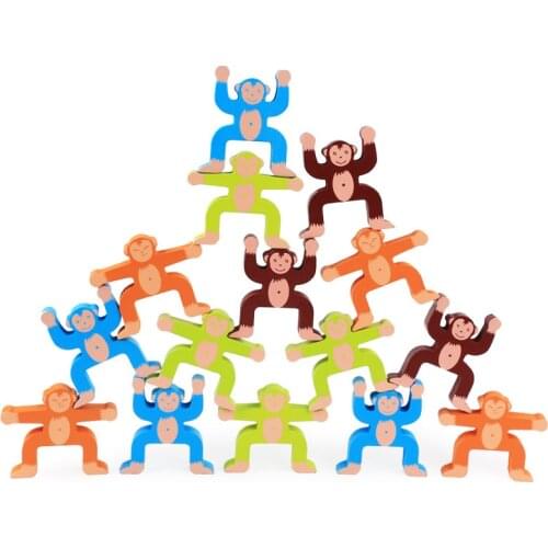 Wooden Toy Monkey Balance Building Blocks Game Wooden Domino Children Educational Toys Colorful Stack Tower Baby Montessori Toys