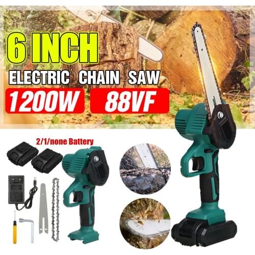 6 Inch 88Vf 1200W Electric Chain Saw With Battery Pruning ChainSaw Cordless Garden Logging Saw Woodworking Cutter Power Tools