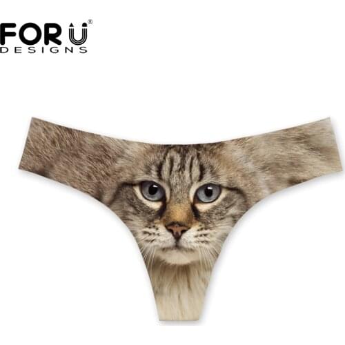 FORUDESIGNS Sexy Womens Thong Underwear Panties Cute Cat Kitty Owl Print Women G-String Briefs Seamless Ladies Hip up Lingerie