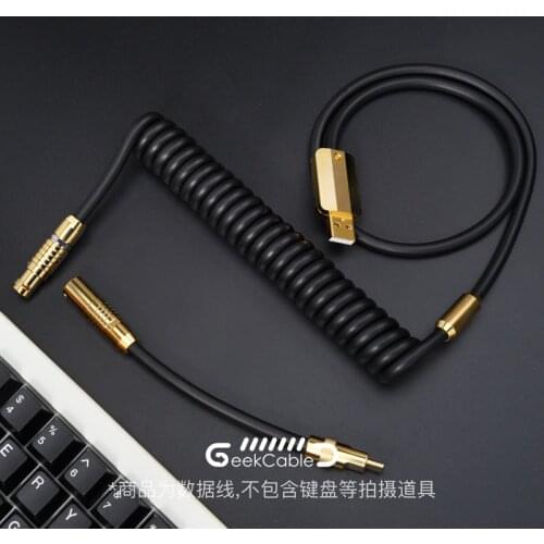 Geekcable Handmade Customized Mechanical Keyboad Data Cable Super Elastic Golden Spiral Rubber Keyboard Cable Gold And Black