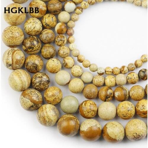 HGKLBB Natural Picture stone Round spacer Loose beads for Jewelry making 4/6/8/10/12MM bracelets necklace DIY accessories