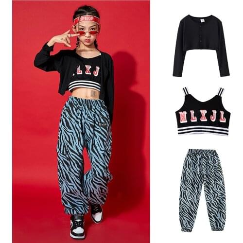Street Dance Performance Suit Girls Zebra Pattern Loose Wide Leg Hip Hop Trousers Jazz Dancing Costume Stage Wear Outfit YS1490