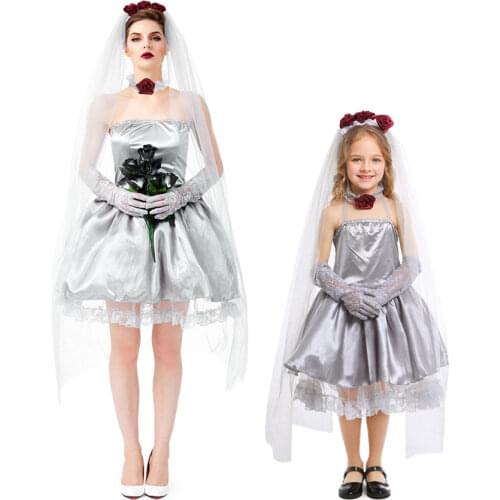 Umorden Bloodless Ghost Zombie Corpse Bride Costume for Women Teen Girls Halloween Dia de los Muertos Day of the Dead Dress