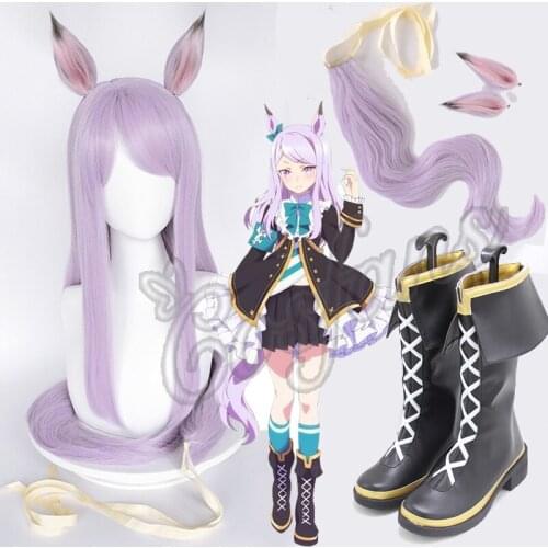 Pretty Derby Cosplay Mejiro McQueen Wig Long Purple Hair Wig Anime Mejiro McQueen Cosplay Shoes Boots Hallowen Party Role Play