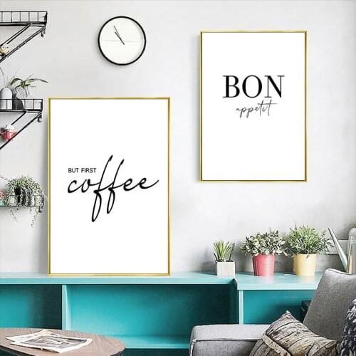 Kitchen Art Decor But First Coffee Posters Bon Appetit Print Black White For Dining Hall Wall Art Canvas Painting Picture