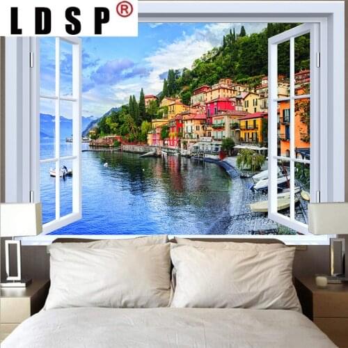 LDSP Landscape Outside The Window Tapestry Mountain Lake Sunset Wave Wall Art Hanging Mandala Tapestries Cloth Carpet Home Decor