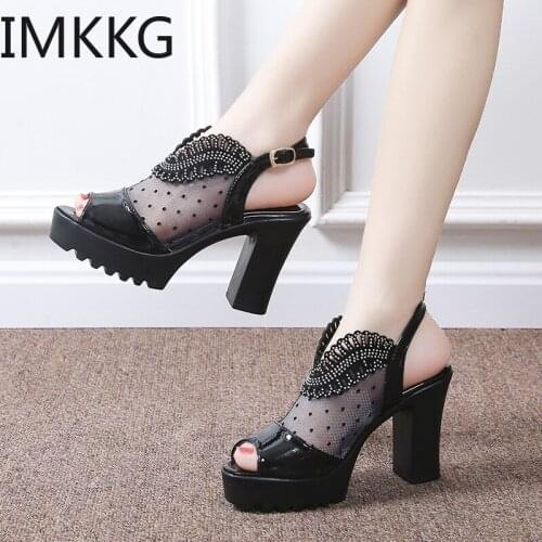 Summer Fashion sandals Women Open Toe platform mesh breathable High Heels Back Strap Sandals Casual Office Sandals red/black