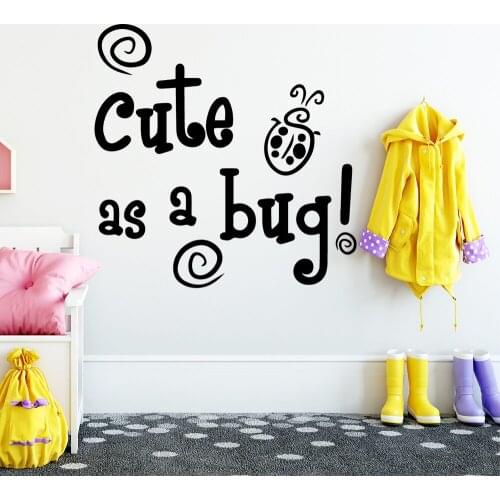 Cute As A Bug Wall Art Sticker Modern Wall Decals Quotes Vinyls Stickers Kids Room Nature Decor Decal Mural