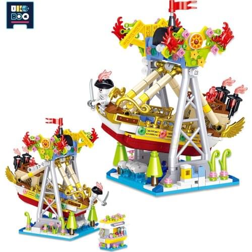 UKBOO Outdoor Playground Pirate Ship Mini City Game Model Building Blocks Micro Street View Architecture Bricks Toys For Child