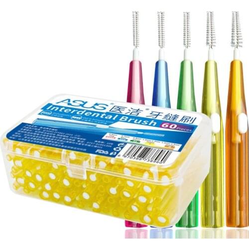 60 Pcs/Pack Push-Pull Interdental Brush Gum Interdental Tooth Brush Orthodontic Wire Brush Toothbrush Oral Care Toothpick