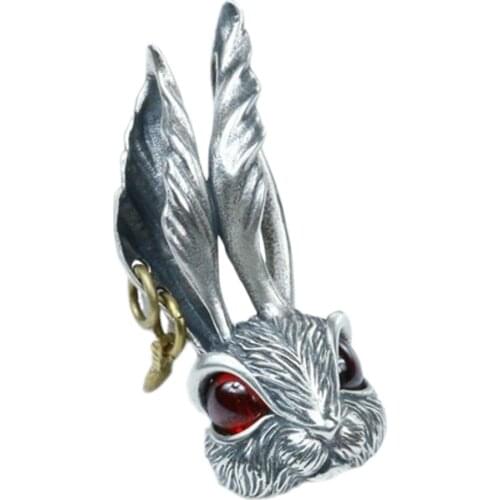 New real s925 pure silver necklace lively rabbit pendant for man hip-hop street silver jewelry men and women fashion pendant