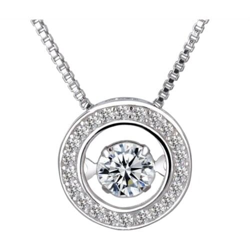 KOFSAC Fashion 925 Sterling Silver Necklaces For Women Engagement Party Exquisite Rotating Crystal CZ Stones Round Necklace