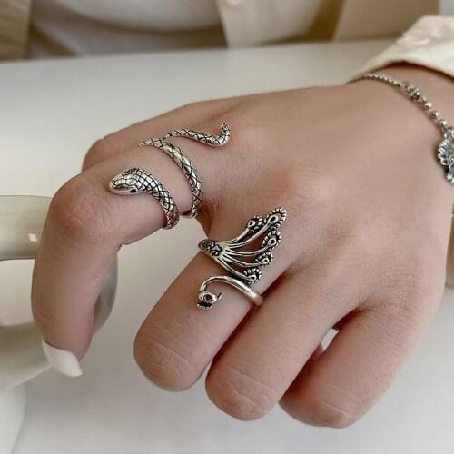 Punk Retro Rings Fashion Simple Rings Personality Snake Peacock Animals Open Index Finger Ring