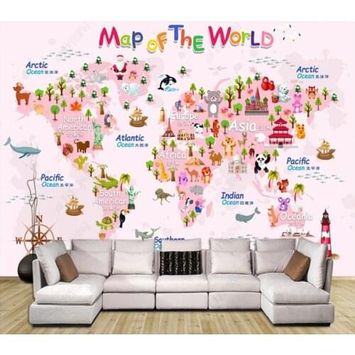 Papel de parede Cartoon world map childrens room 3d wallpaper children bedroom wall papers home decor